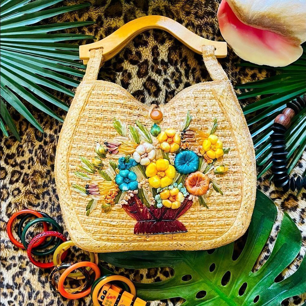 ♥️ Vintage Raffia 1950’s or 60s resort tropical purse
